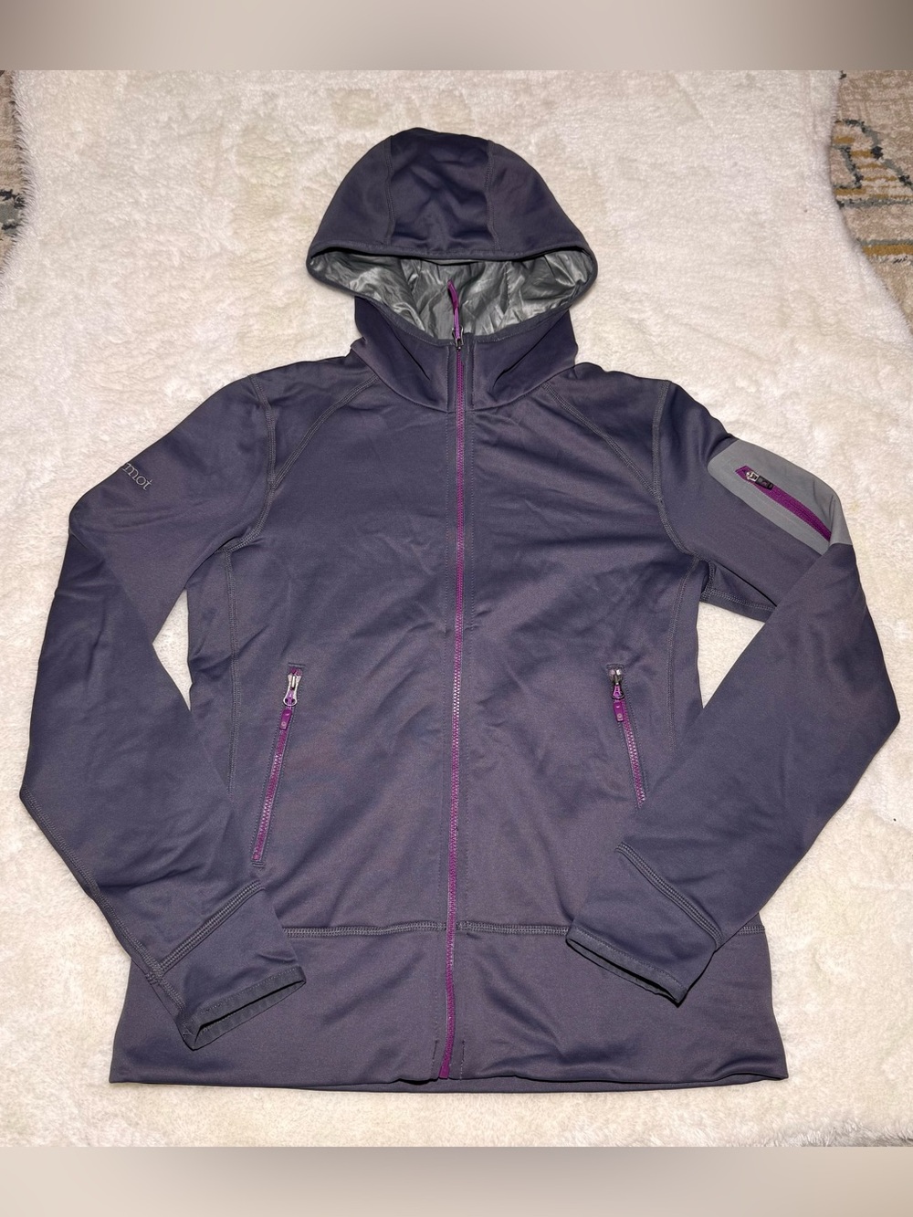 Marmot Hooded Athletic Jacket Women’s Purple Zip Pockets size Small